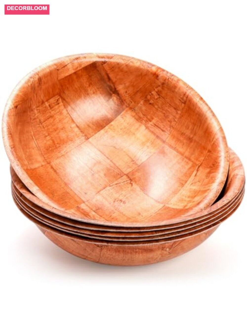 6 Pack 10 Inch Wooden Woven Salad Bowls, Unbreakable Serving Bowls